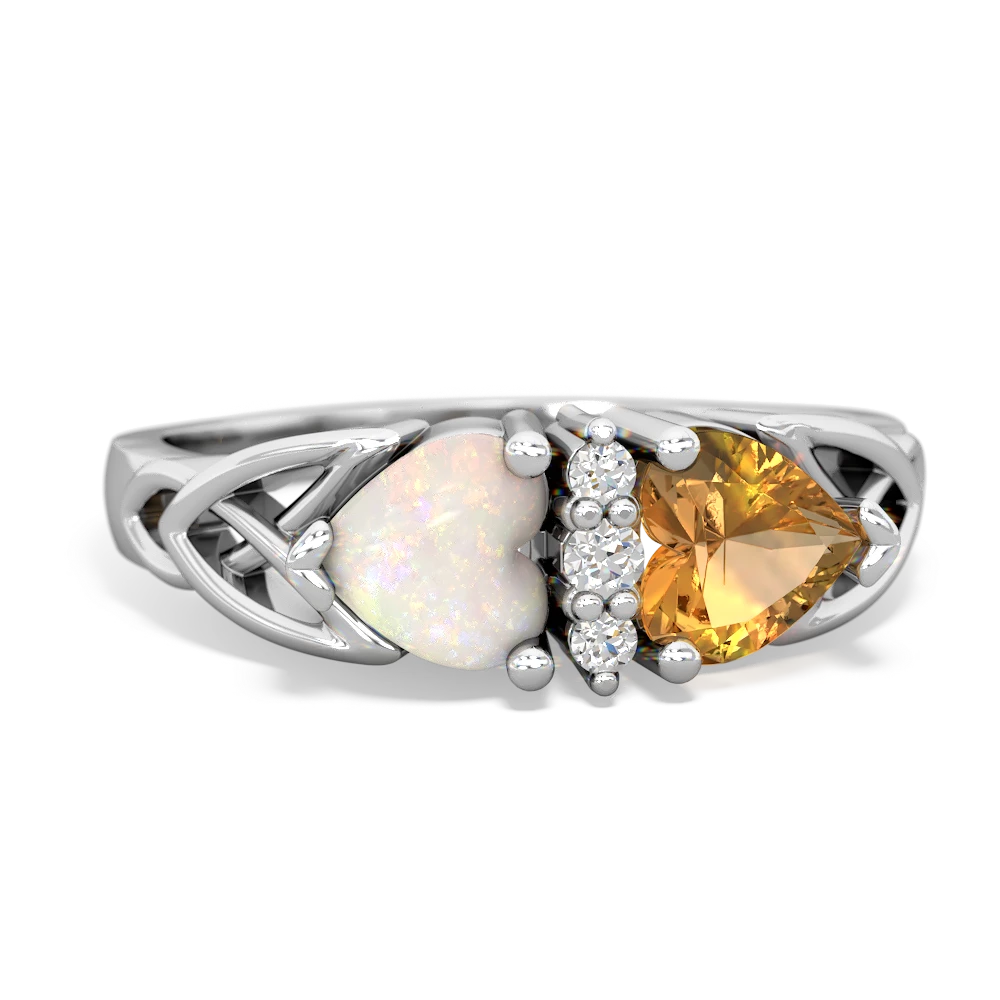 Opal Celtic Knot Double Heart 14K White Gold ring R5040