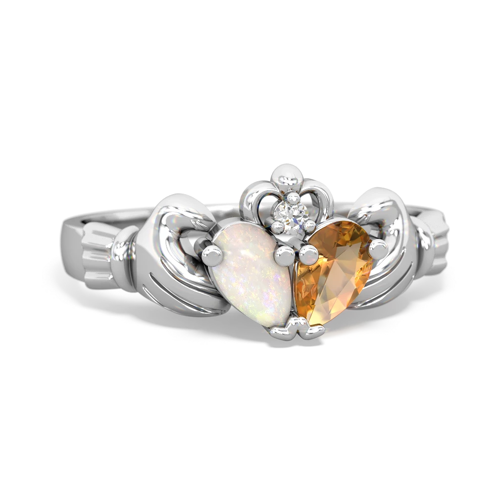 Opal 'Our Heart' Claddagh 14K White Gold ring R2388