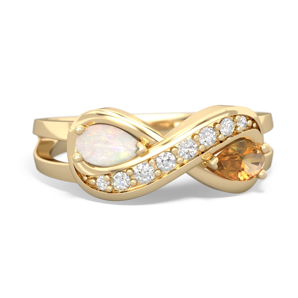 Opal Citrine Diamond Infinity ring 14K Yellow Gold JewelsForMe