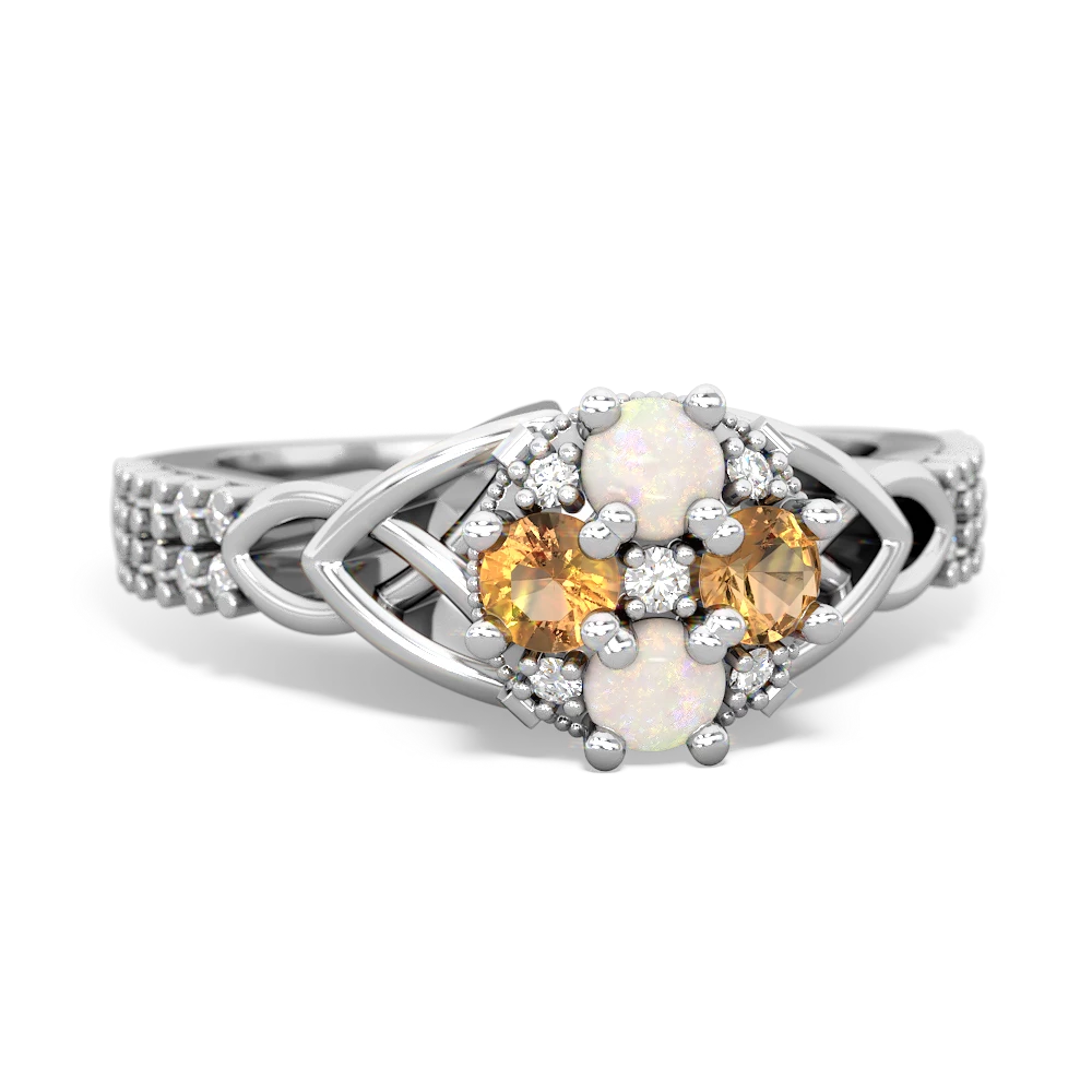 Opal Celtic Knot Cluster Engagement 14K White Gold ring R26443RD