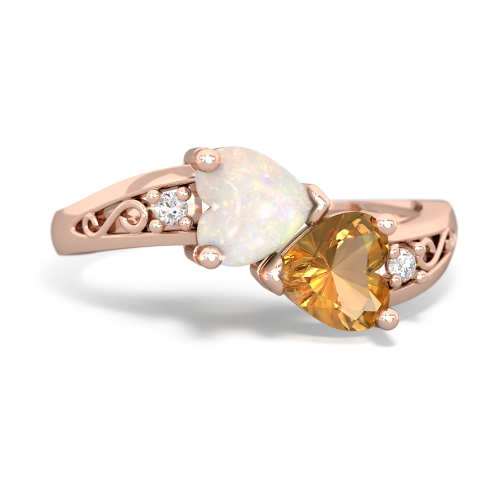 Opal Snuggling Hearts 14K Rose Gold ring R2178