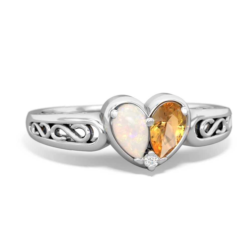 Opal Filligree 'One Heart' 14K White Gold ring R5070