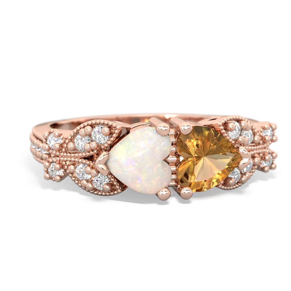 Opal Diamond Butterflies 14K Rose Gold ring R5601