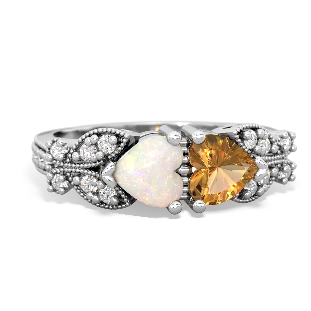 Opal Diamond Butterflies 14K White Gold ring R5601