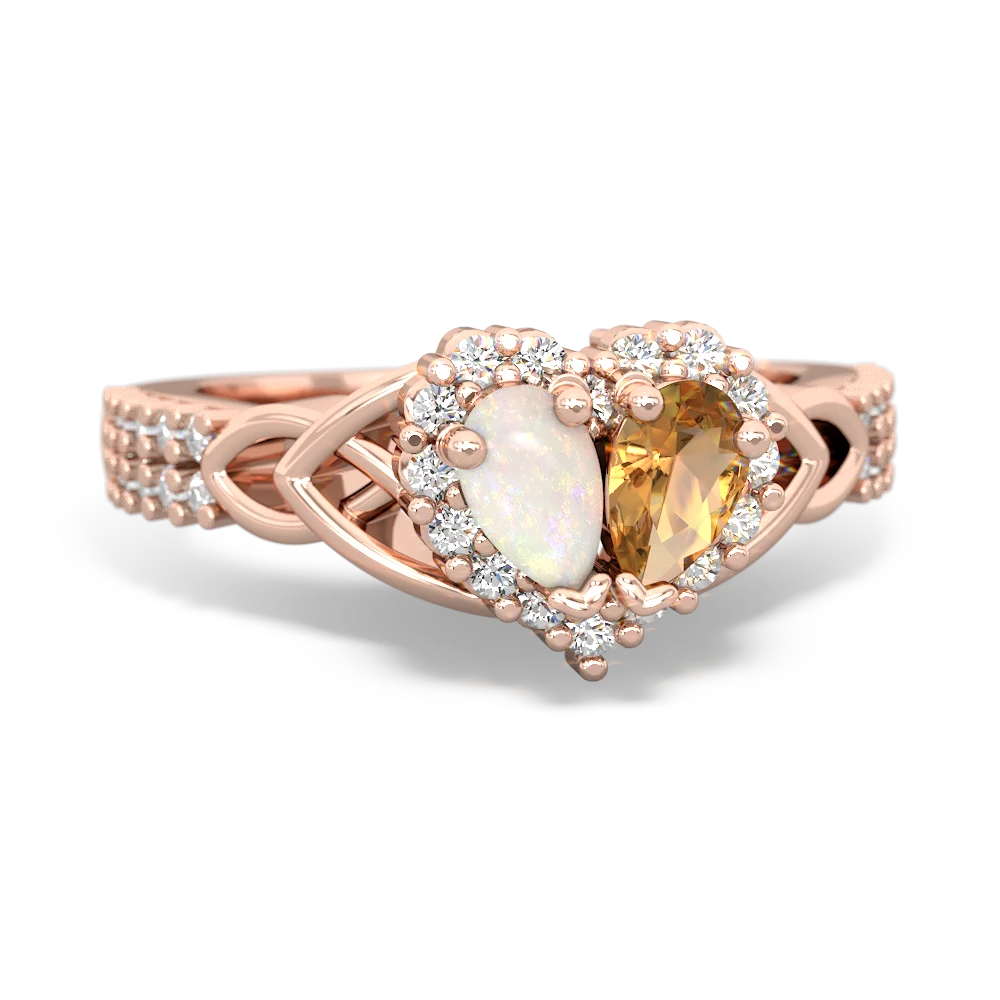 Opal Celtic Knot Two Hearts As One 14K Rose Gold ring R2644HRT