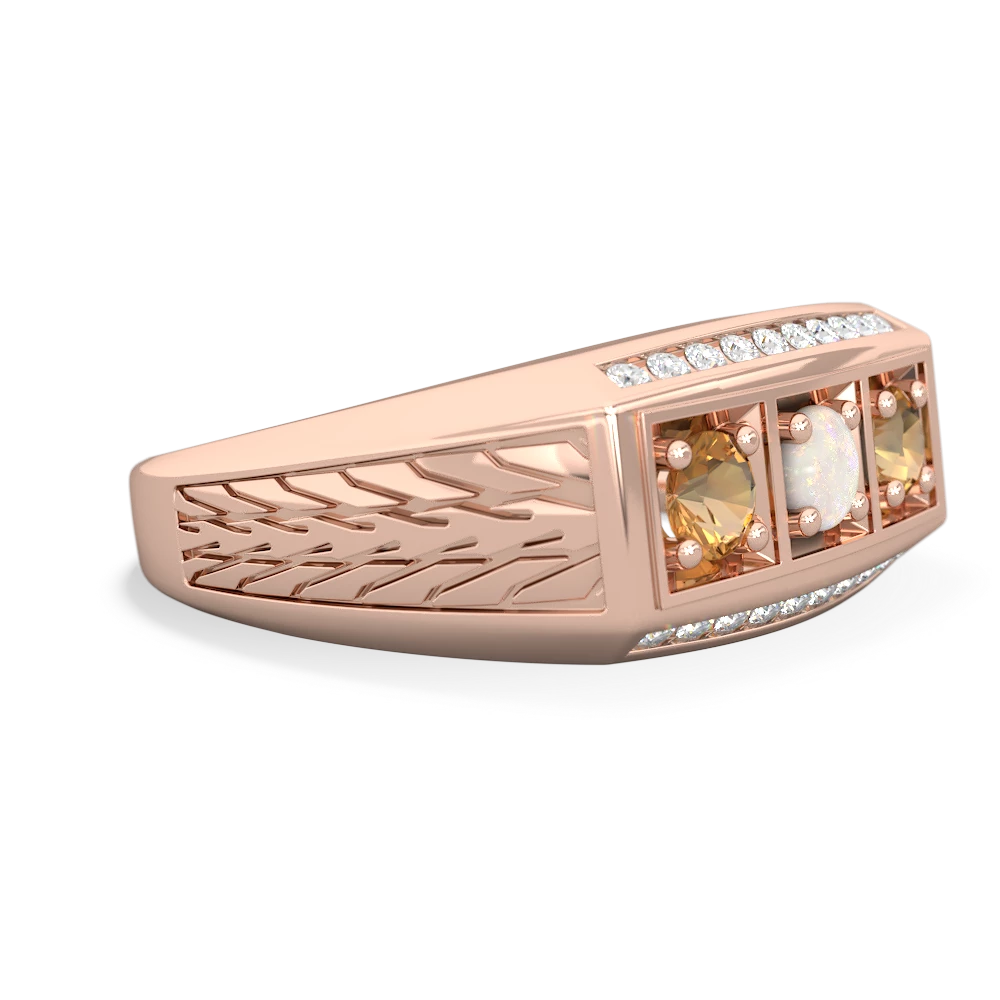 Opal Three Stone Tire Tread Men's 14K Rose Gold ring R0520