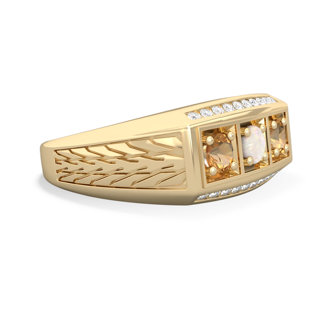 Opal Three Stone Tire Tread Men's 14K Yellow Gold ring R0520