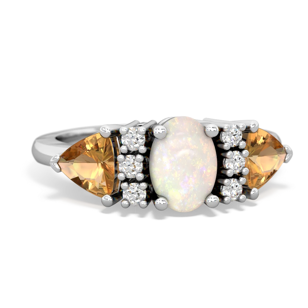 Opal Antique Style Three Stone 14K White Gold ring R2186