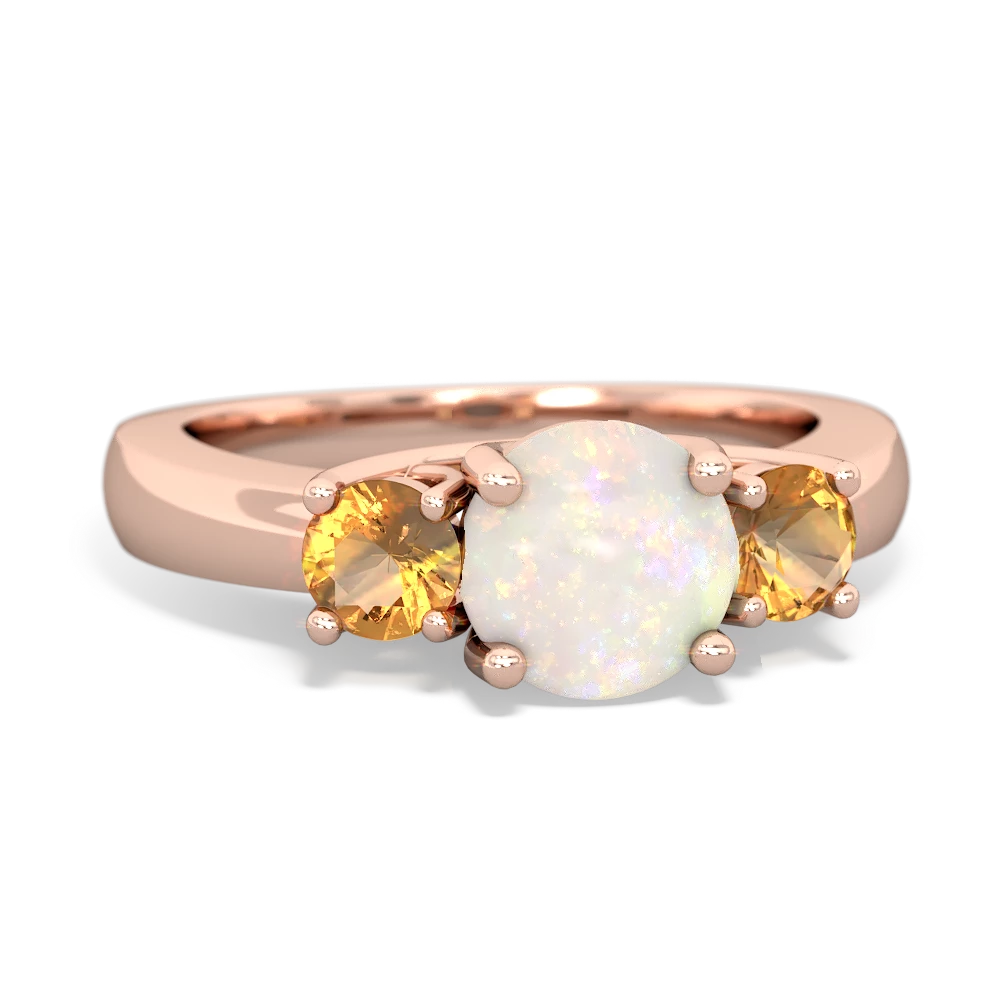 Opal Three Stone Round Trellis 14K Rose Gold ring R4018