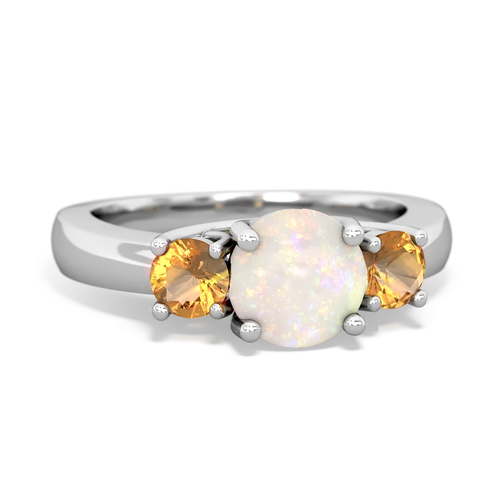 Opal Three Stone Round Trellis 14K White Gold ring R4018