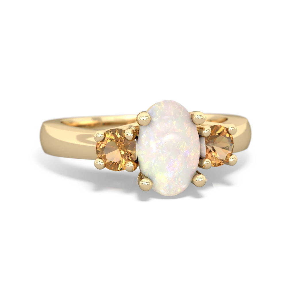 Opal Three Stone Oval Trellis 14K Yellow Gold ring R4024