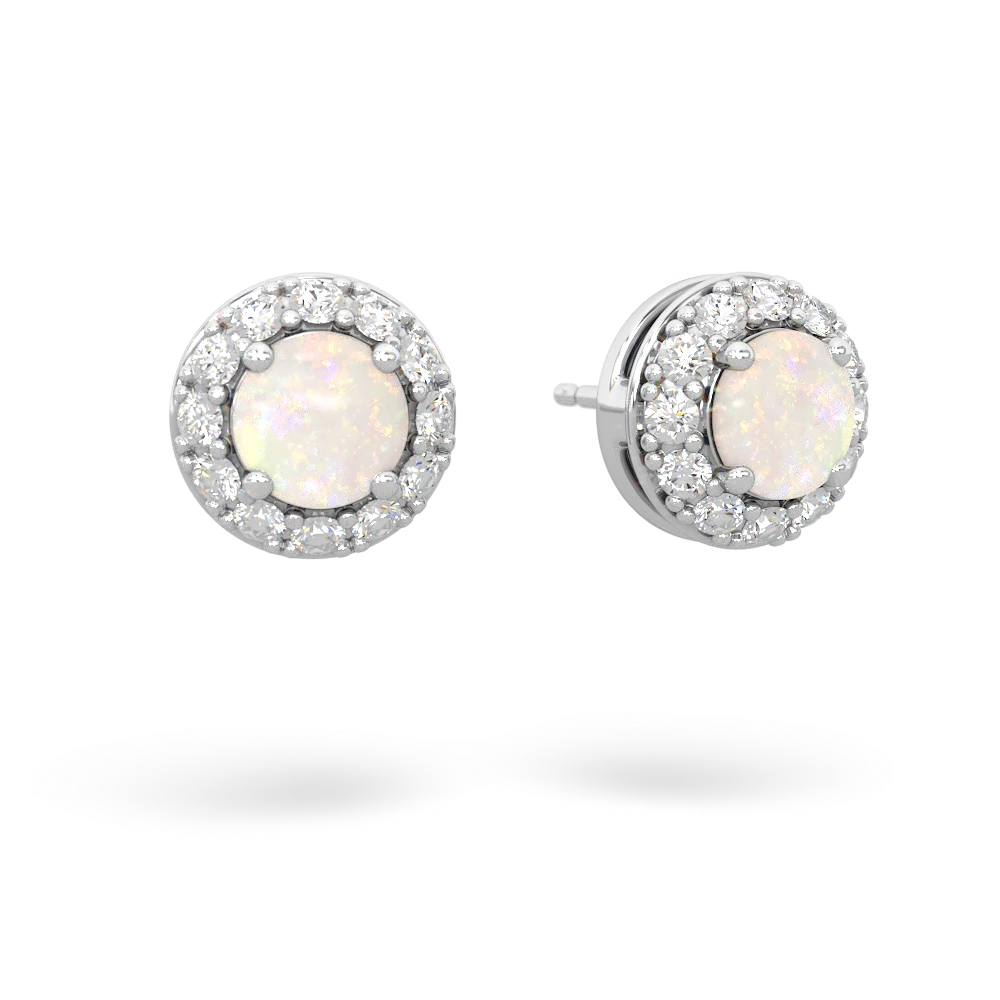 Opal Diamond Halo 14K White Gold earrings E5370