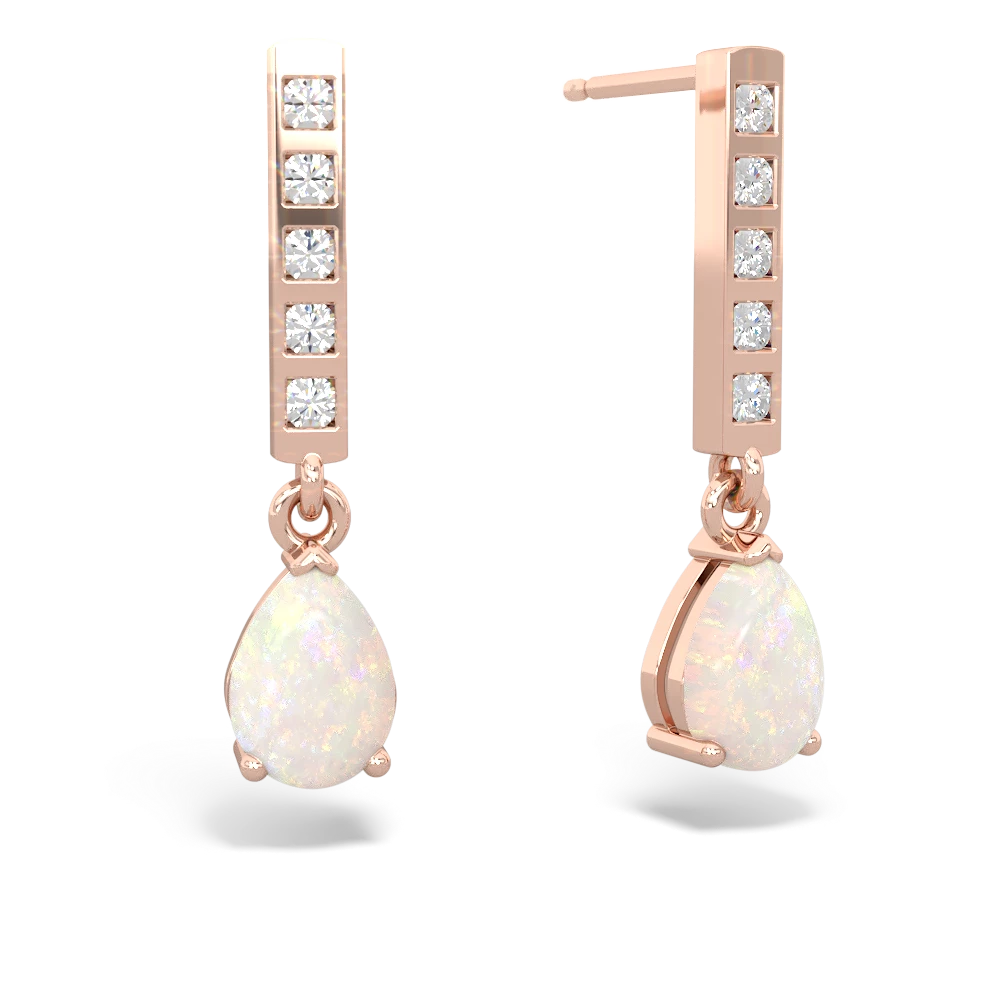 Opal Art Deco Diamond Drop 14K Rose Gold earrings E5324