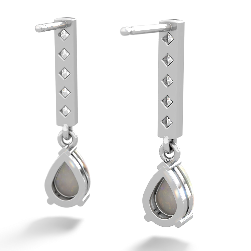 Opal Art Deco Diamond Drop 14K White Gold earrings E5324