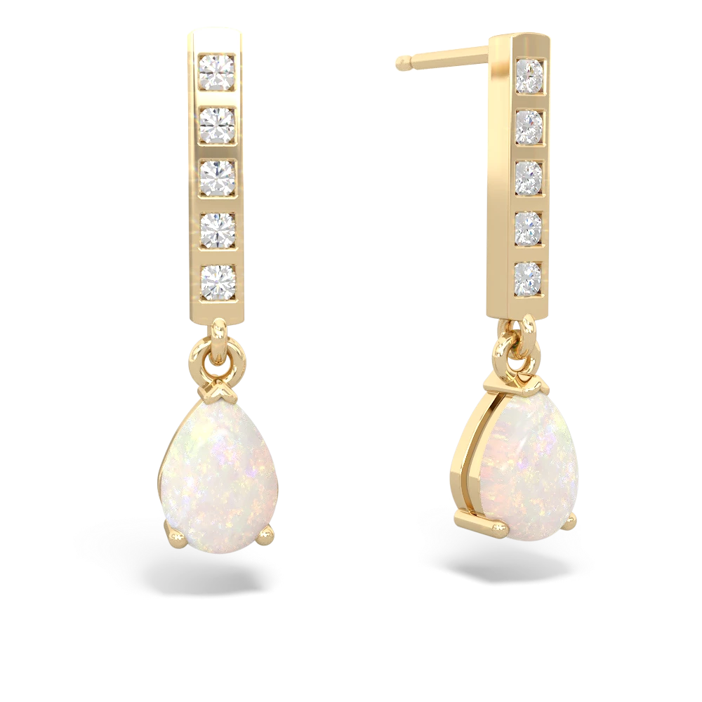 Opal Art Deco Diamond Drop 14K Yellow Gold earrings E5324