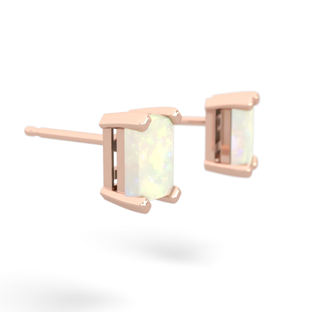Opal 6X4mm Emerald-Cut Stud 14K Rose Gold earrings E1855