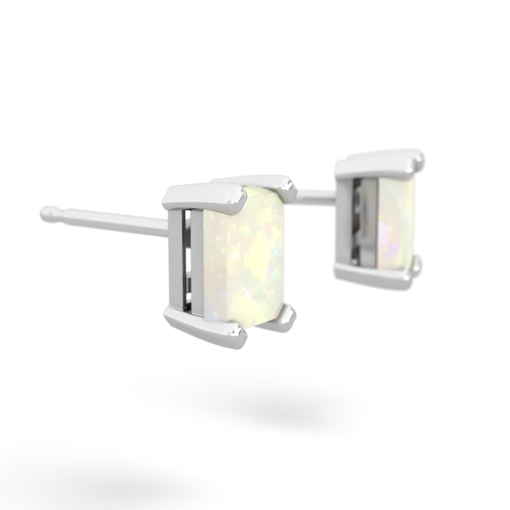 Opal 6X4mm Emerald-Cut Stud 14K White Gold earrings E1855