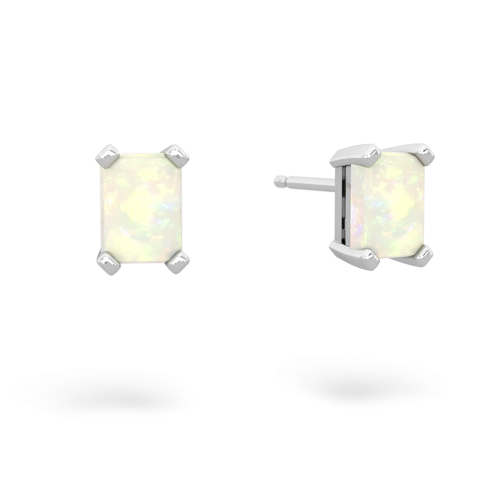 Opal 6X4mm Emerald-Cut Stud 14K White Gold earrings E1855