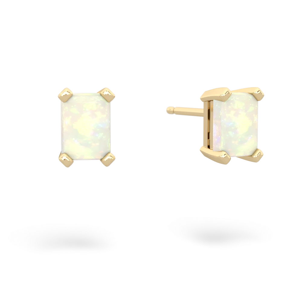 Opal 6X4mm Emerald-Cut Stud 14K Yellow Gold earrings E1855