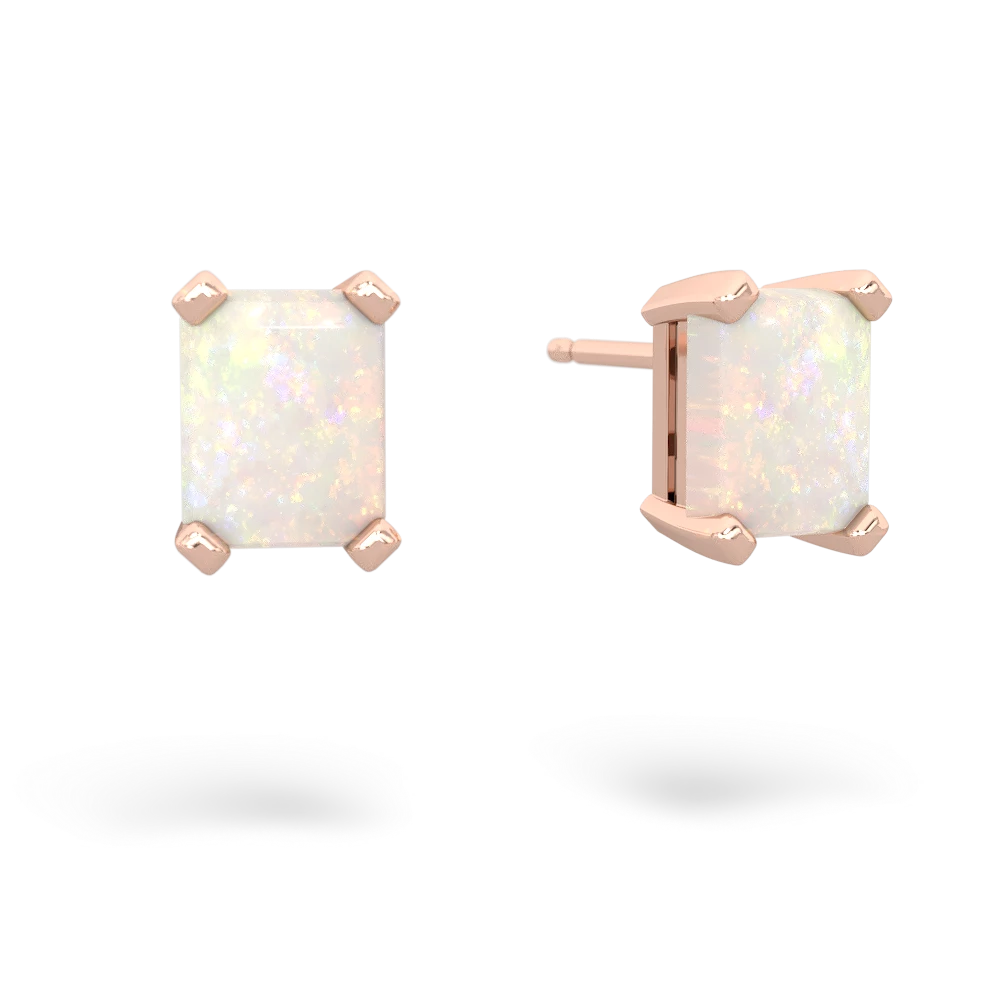 Opal 7X5mm Emerald-Cut Stud 14K Rose Gold earrings E1856