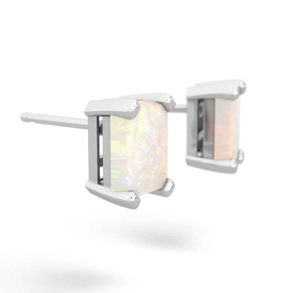 Opal 7X5mm Emerald-Cut Stud 14K White Gold earrings E1856