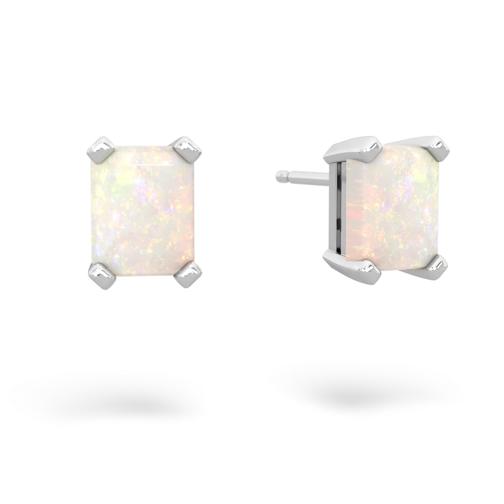 Opal 7X5mm Emerald-Cut Stud 14K White Gold earrings E1856