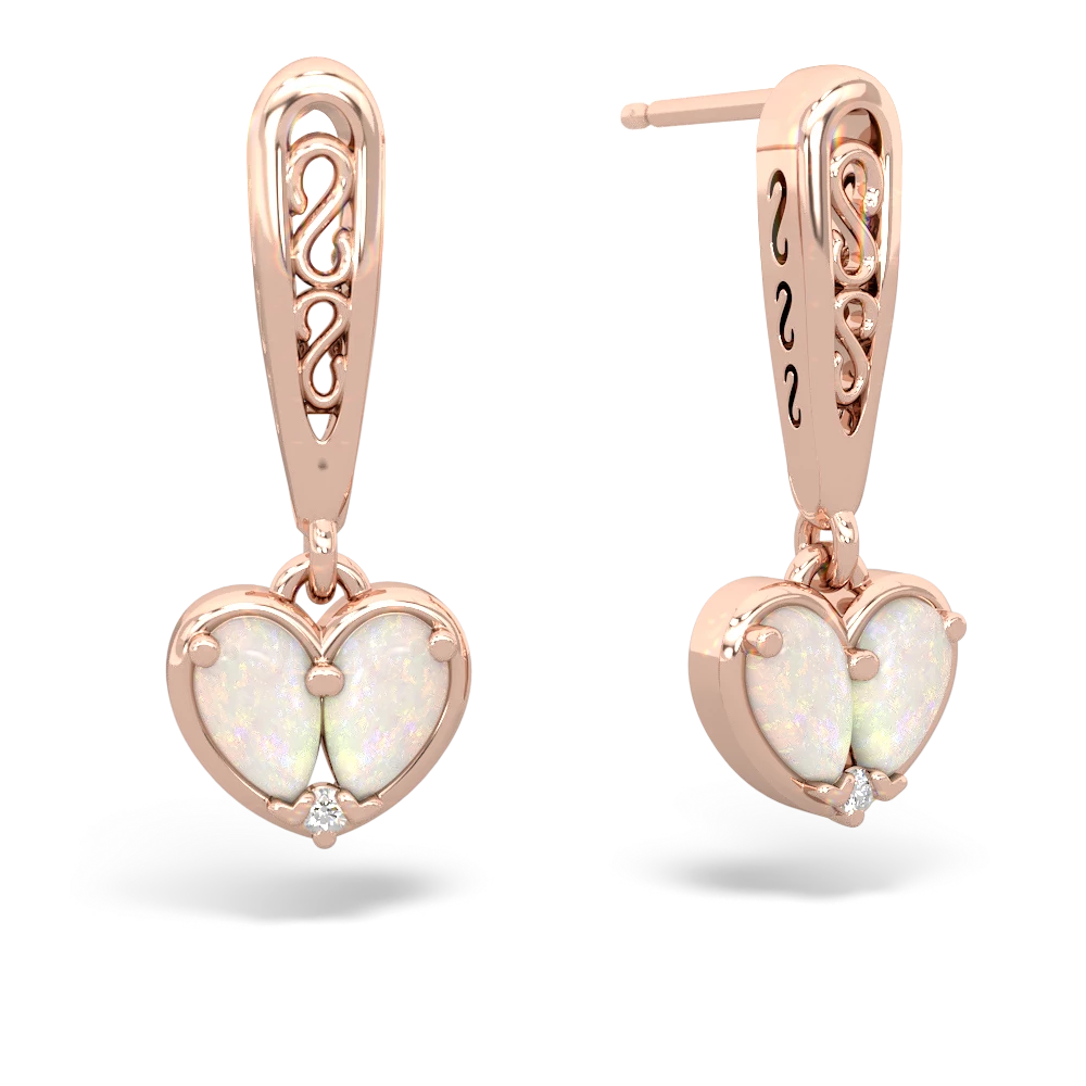 Opal Filligree Heart 14K Rose Gold earrings E5070