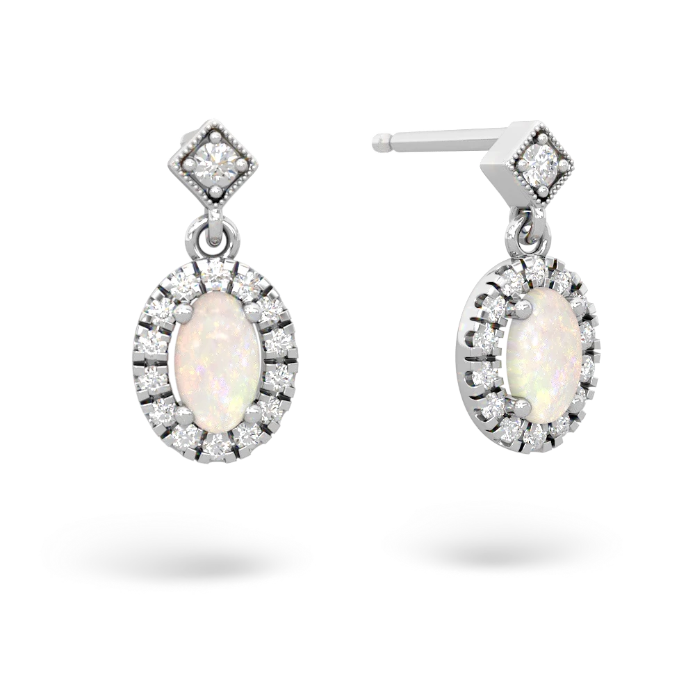 Opal Antique-Style Halo 14K White Gold earrings E5720