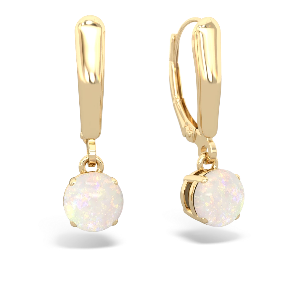 Opal 6Mm  Round Lever Back 14K Yellow Gold earrings E2786