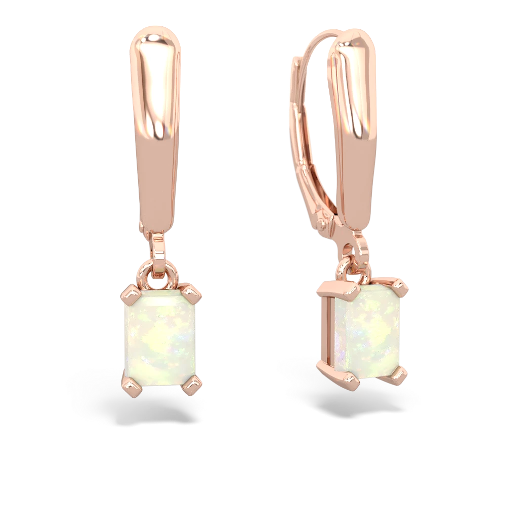 Opal 6X4mm Emerald-Cut Lever Back 14K Rose Gold earrings E2855