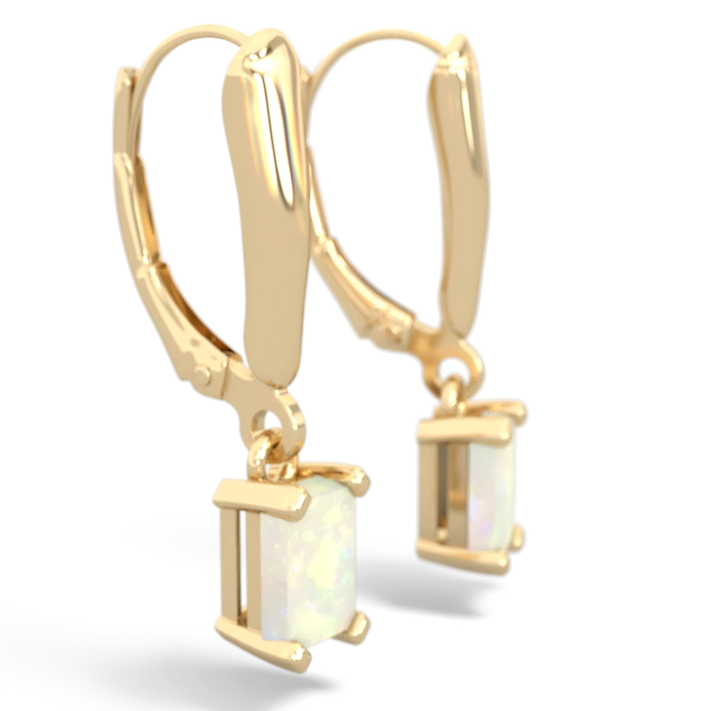 Opal 6X4mm Emerald-Cut Lever Back 14K Yellow Gold earrings E2855