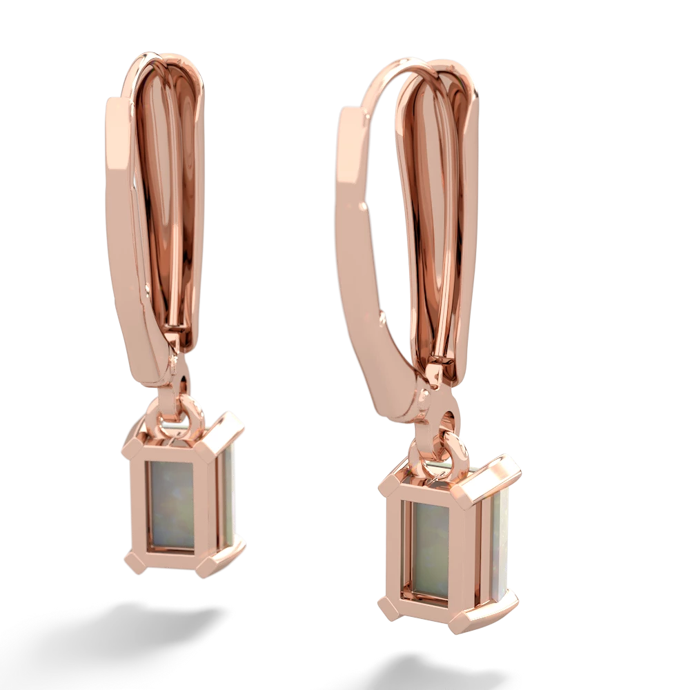 Opal 6X4mm Emerald-Cut Lever Back 14K Rose Gold earrings E2855