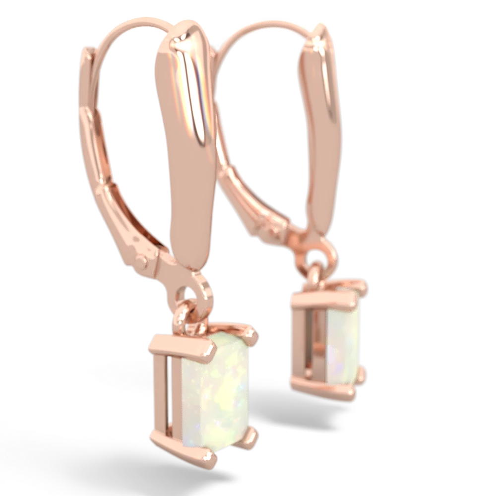 Opal 6X4mm Emerald-Cut Lever Back 14K Rose Gold earrings E2855