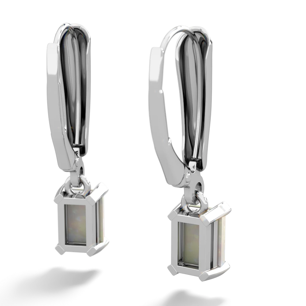 Opal 6X4mm Emerald-Cut Lever Back 14K White Gold earrings E2855