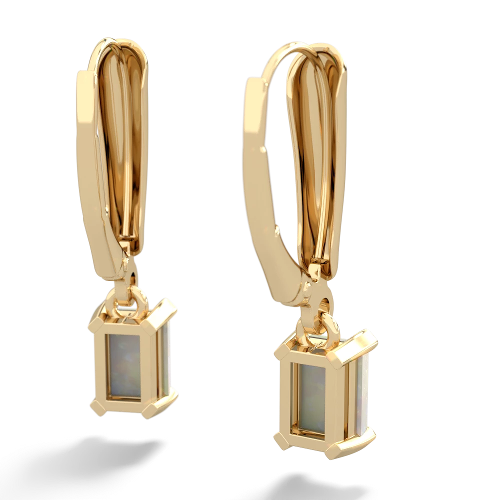 Opal 6X4mm Emerald-Cut Lever Back 14K Yellow Gold earrings E2855