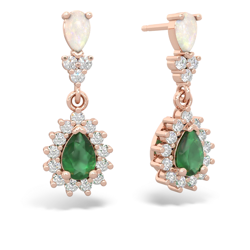 Opal Halo Pear Dangle 14K Rose Gold earrings E1882