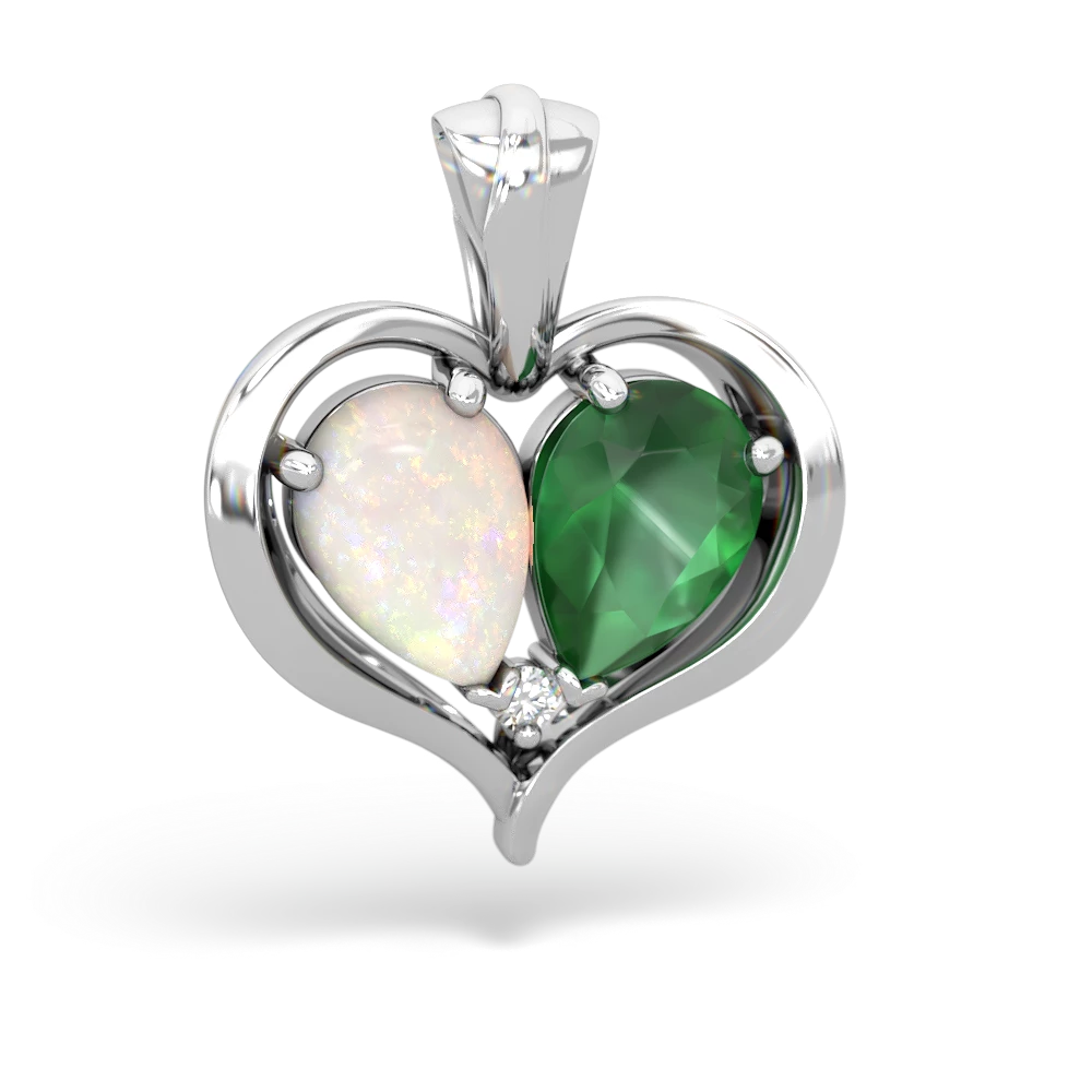 Opal Emerald Two Become One Necklace 14K White Gold JewelsForMe