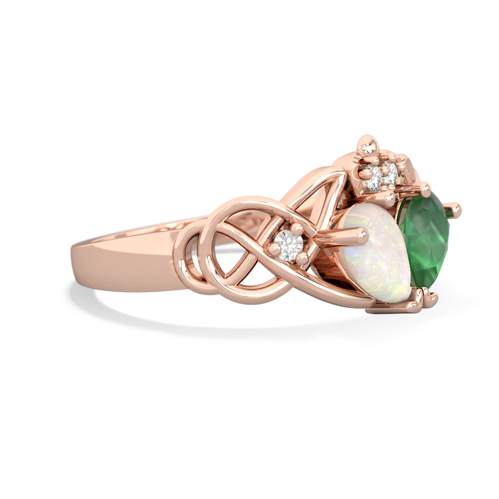 Opal 'One Heart' Celtic Knot Claddagh 14K Rose Gold ring R5322