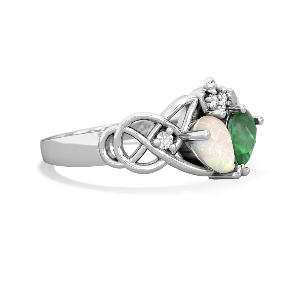 Opal 'One Heart' Celtic Knot Claddagh 14K White Gold ring R5322