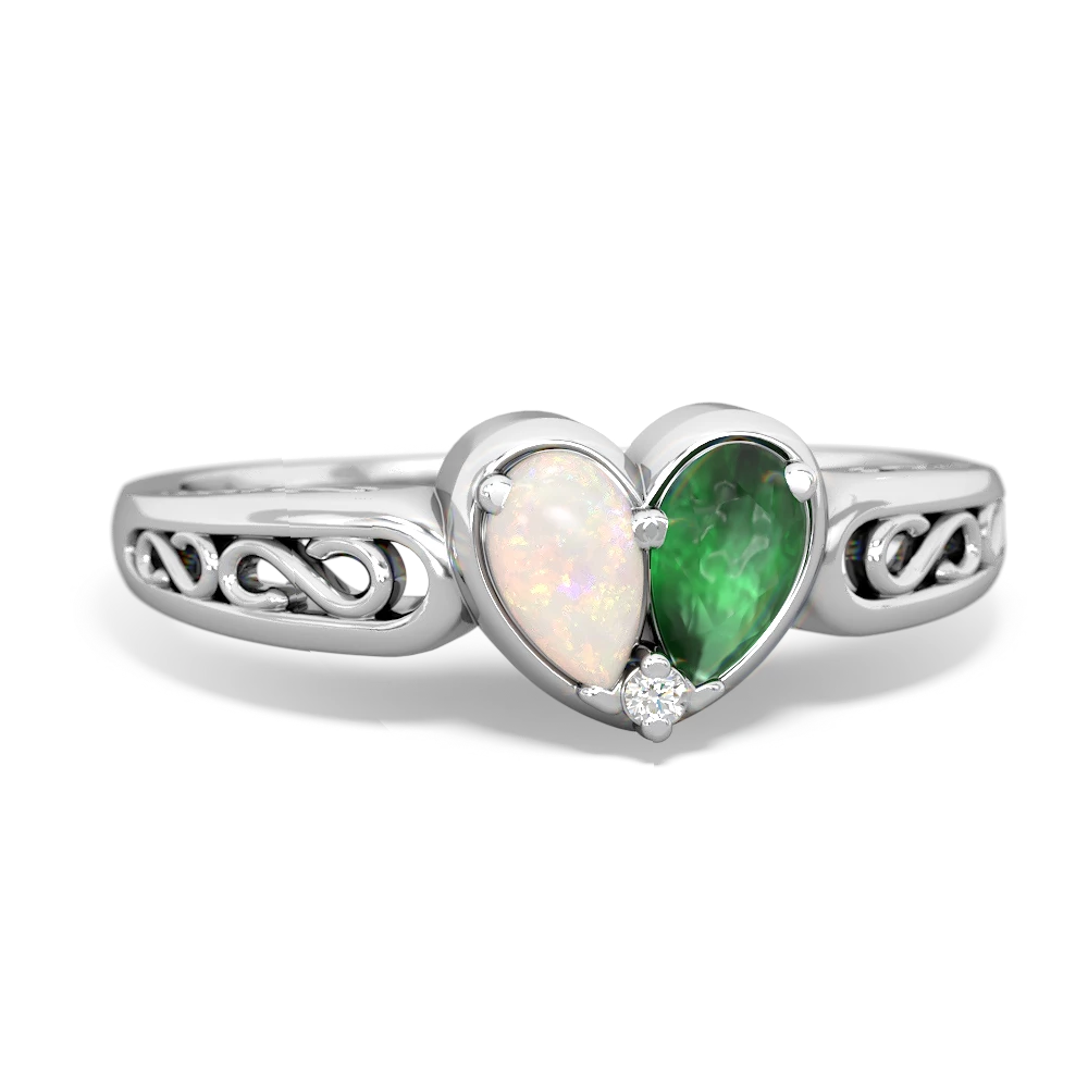 Opal Filligree 'One Heart' 14K White Gold ring R5070