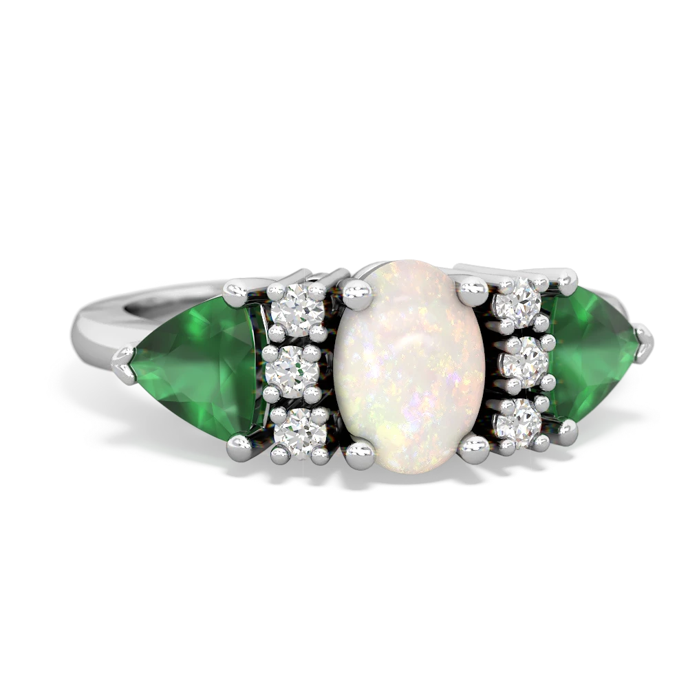 Opal Antique Style Three Stone 14K White Gold ring R2186