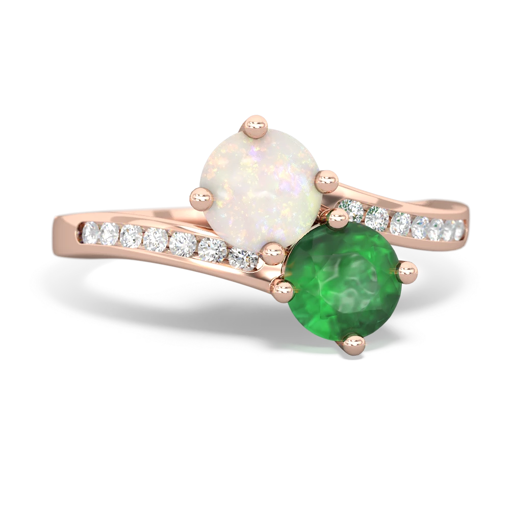 Opal Channel Set Two Stone 14K Rose Gold ring R5303