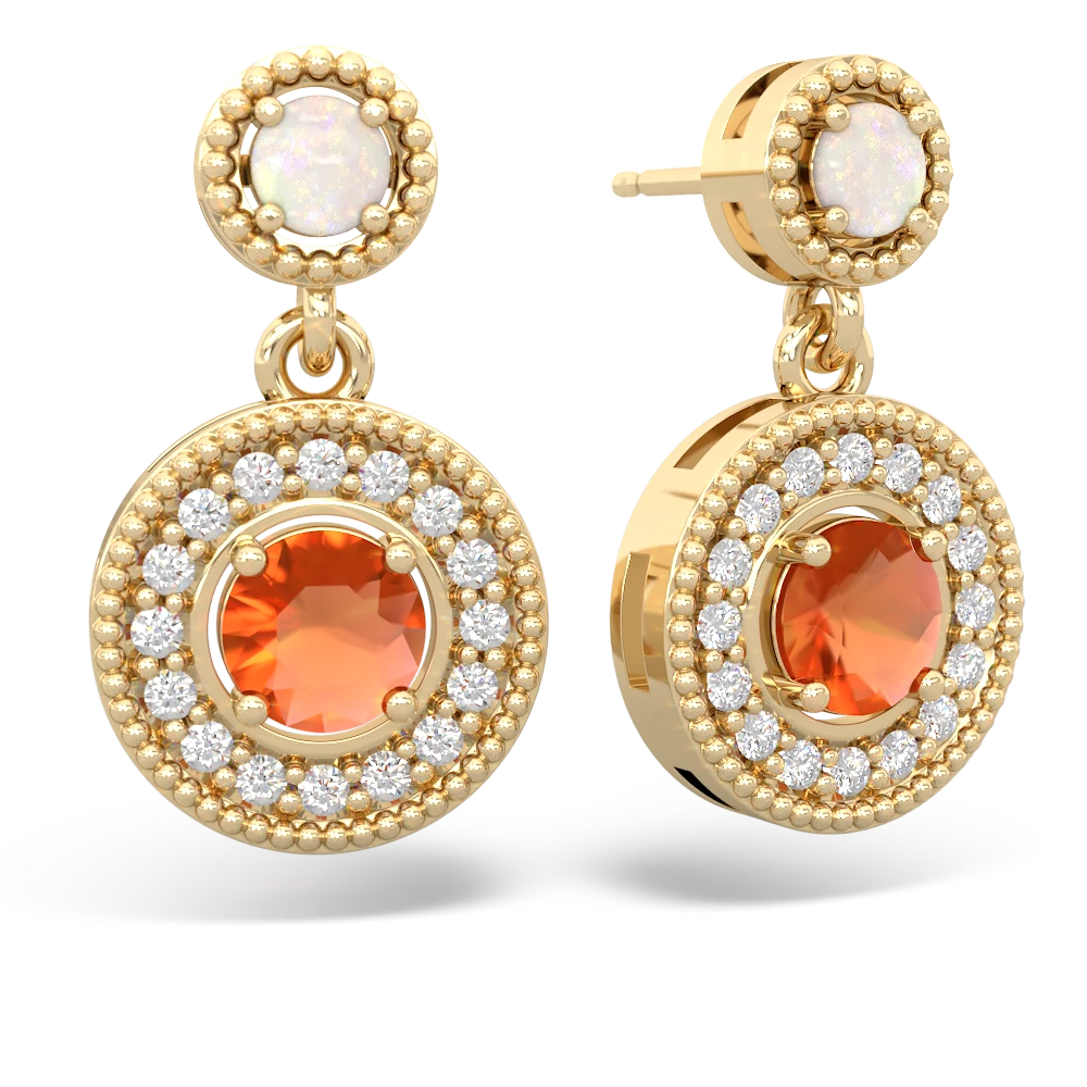 Opal Halo Dangle 14K Yellow Gold earrings E5319