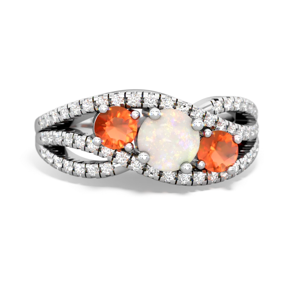 Opal Three Stone Aurora 14K White Gold ring R3080