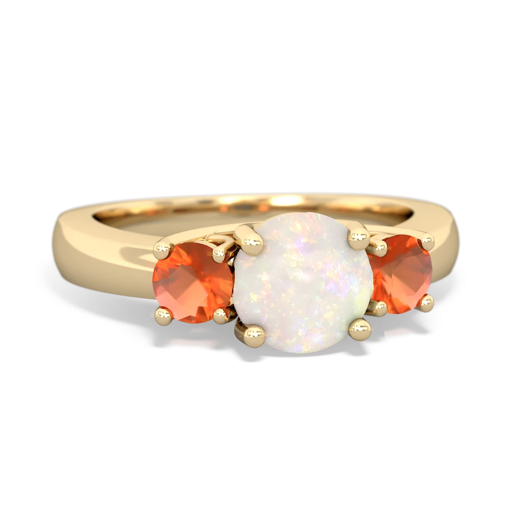 Opal Three Stone Round Trellis 14K Yellow Gold ring R4018