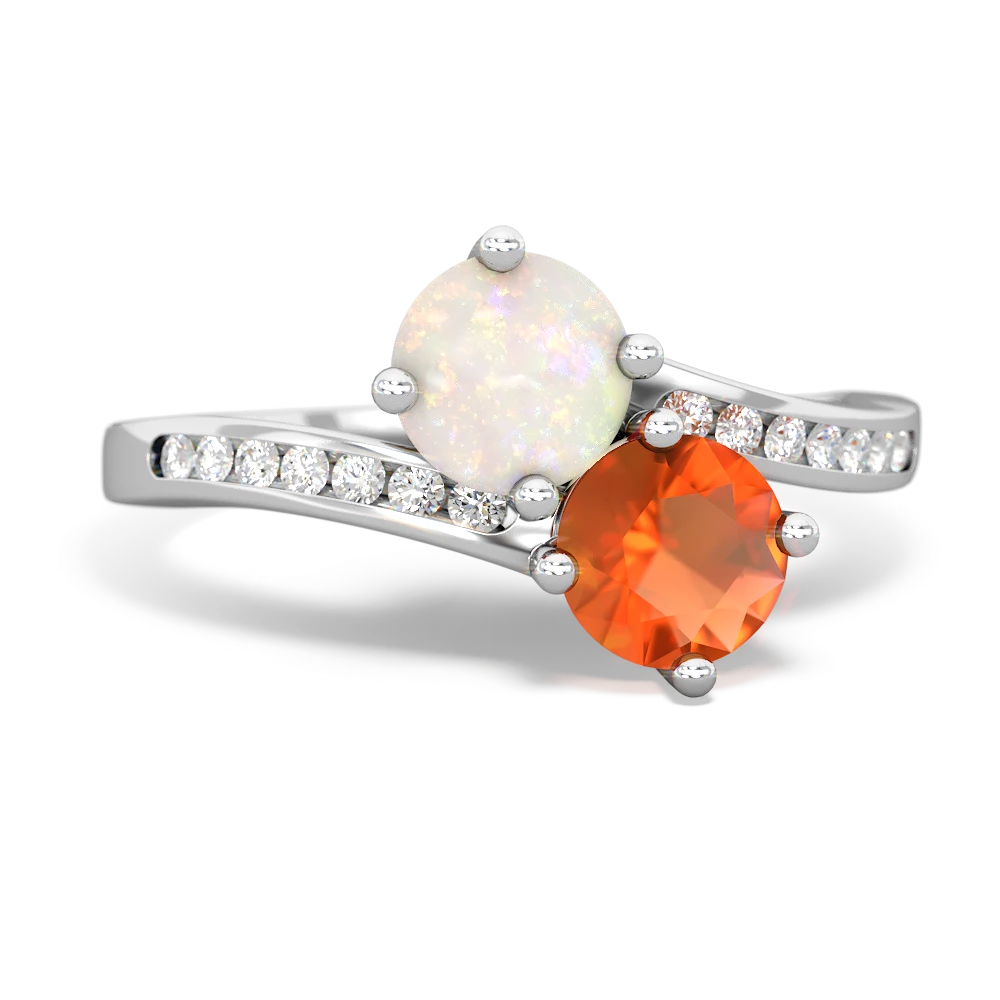 Opal Channel Set Two Stone 14K White Gold ring R5303