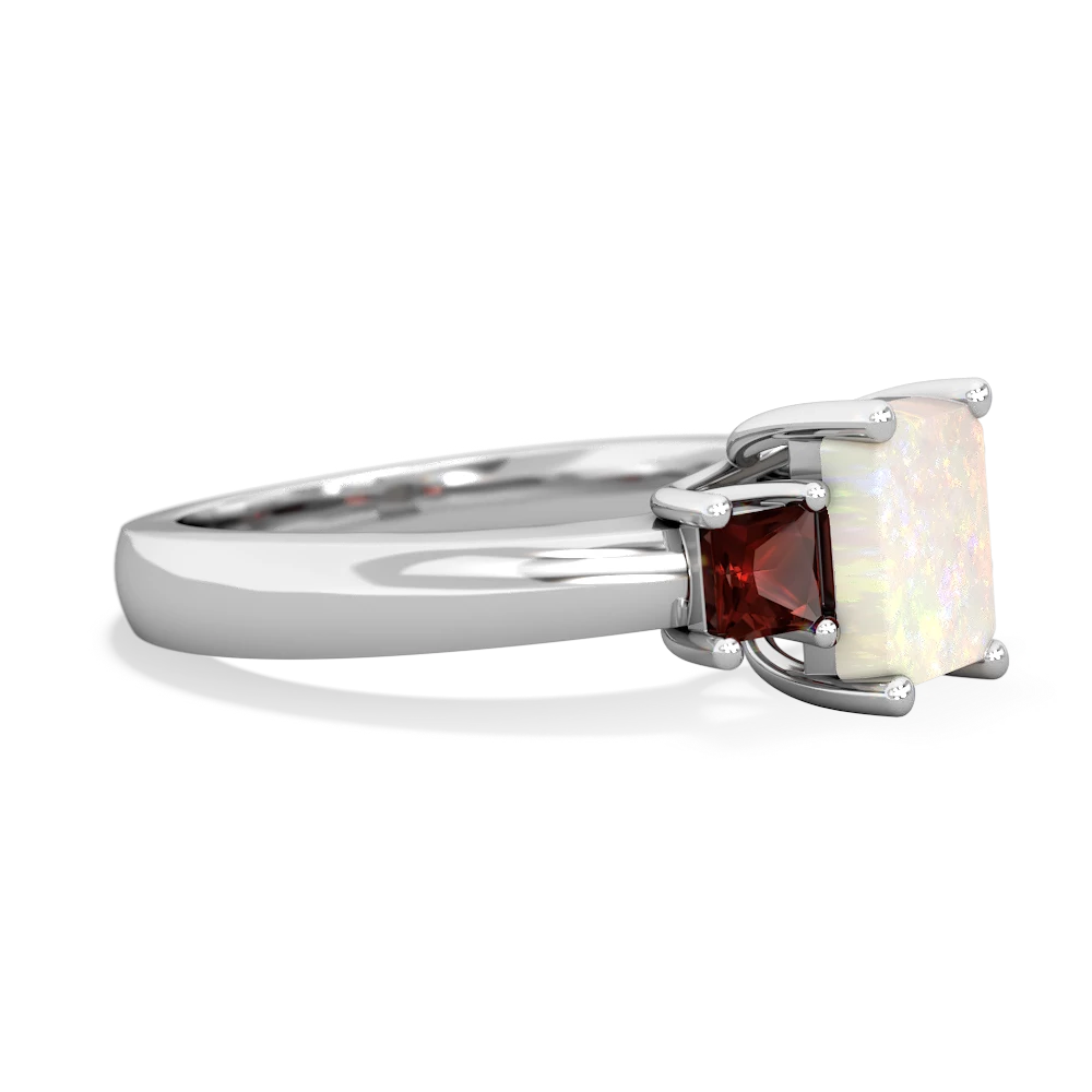 Opal Three Stone Emerald-Cut Trellis 14K White Gold ring R4021