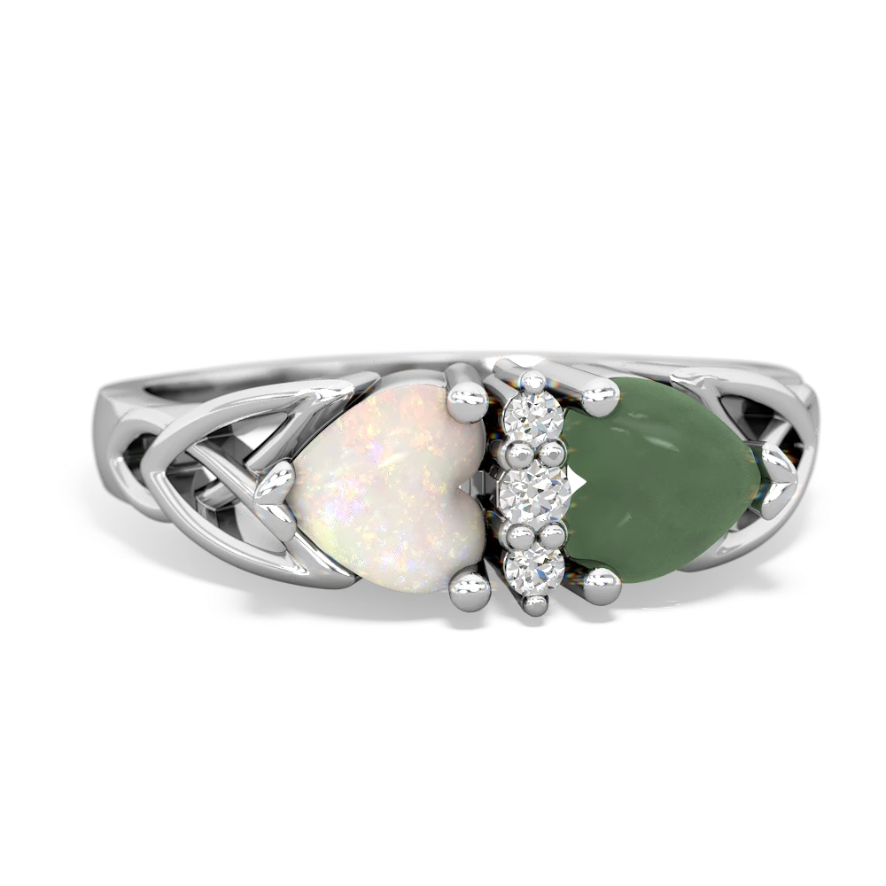 Opal Celtic Knot Double Heart 14K White Gold ring R5040