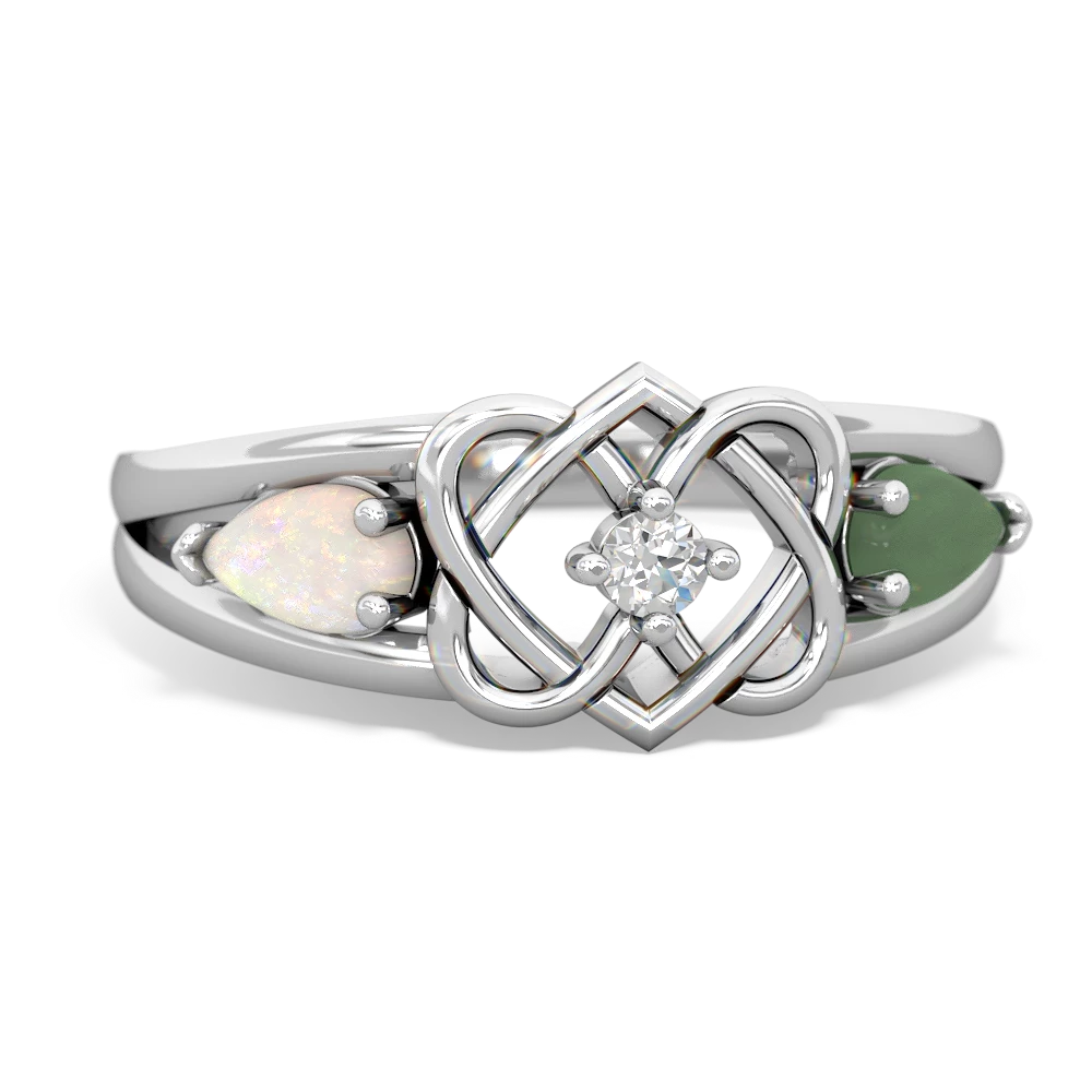 Opal Hearts Intertwined 14K White Gold ring R5880