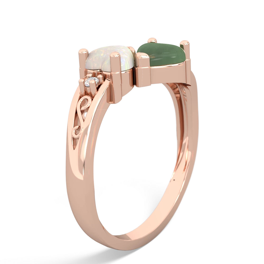 Opal Snuggling Hearts 14K Rose Gold ring R2178